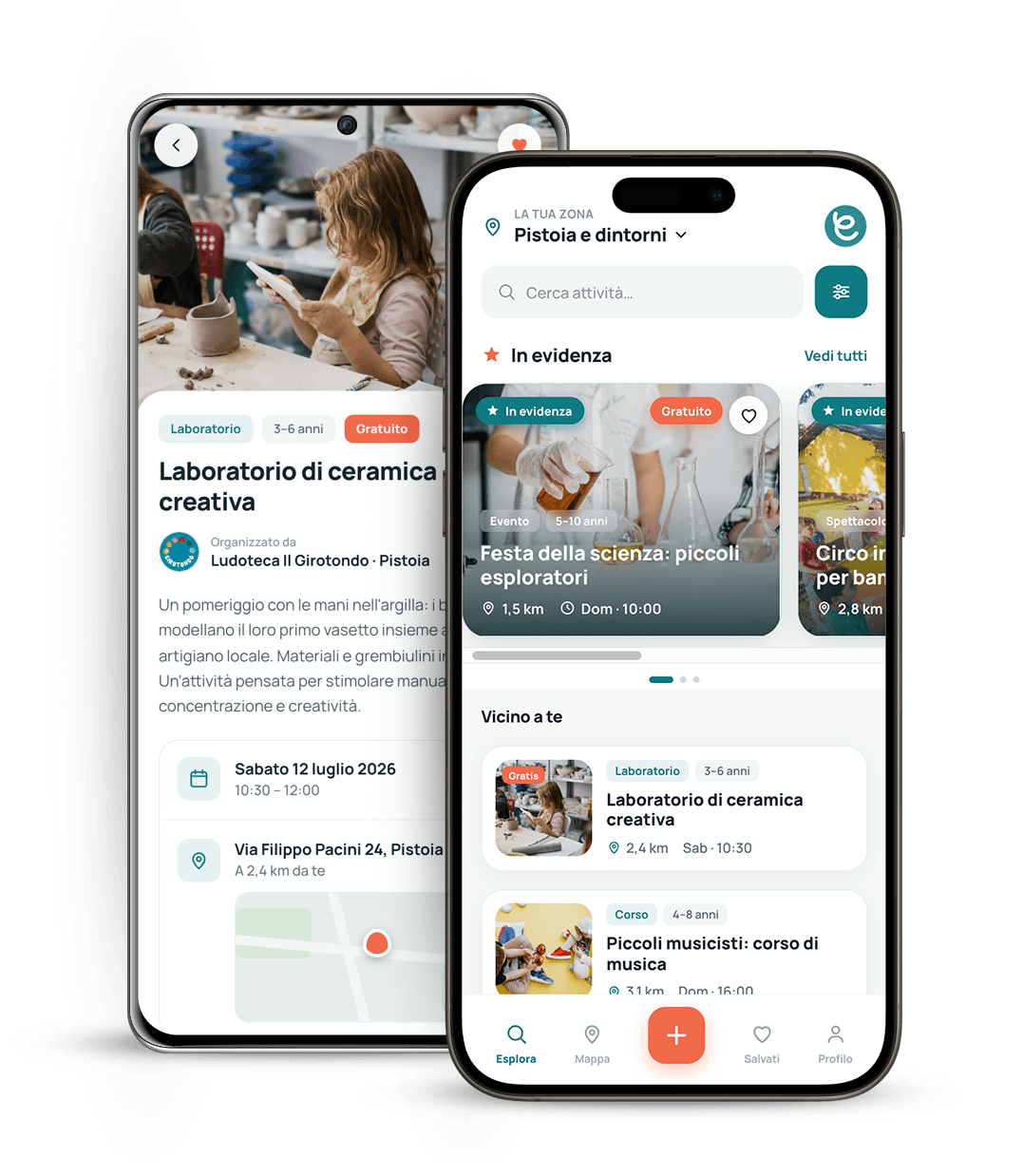App EventKids su iPhone e Samsung con le attività per bambini vicino a te