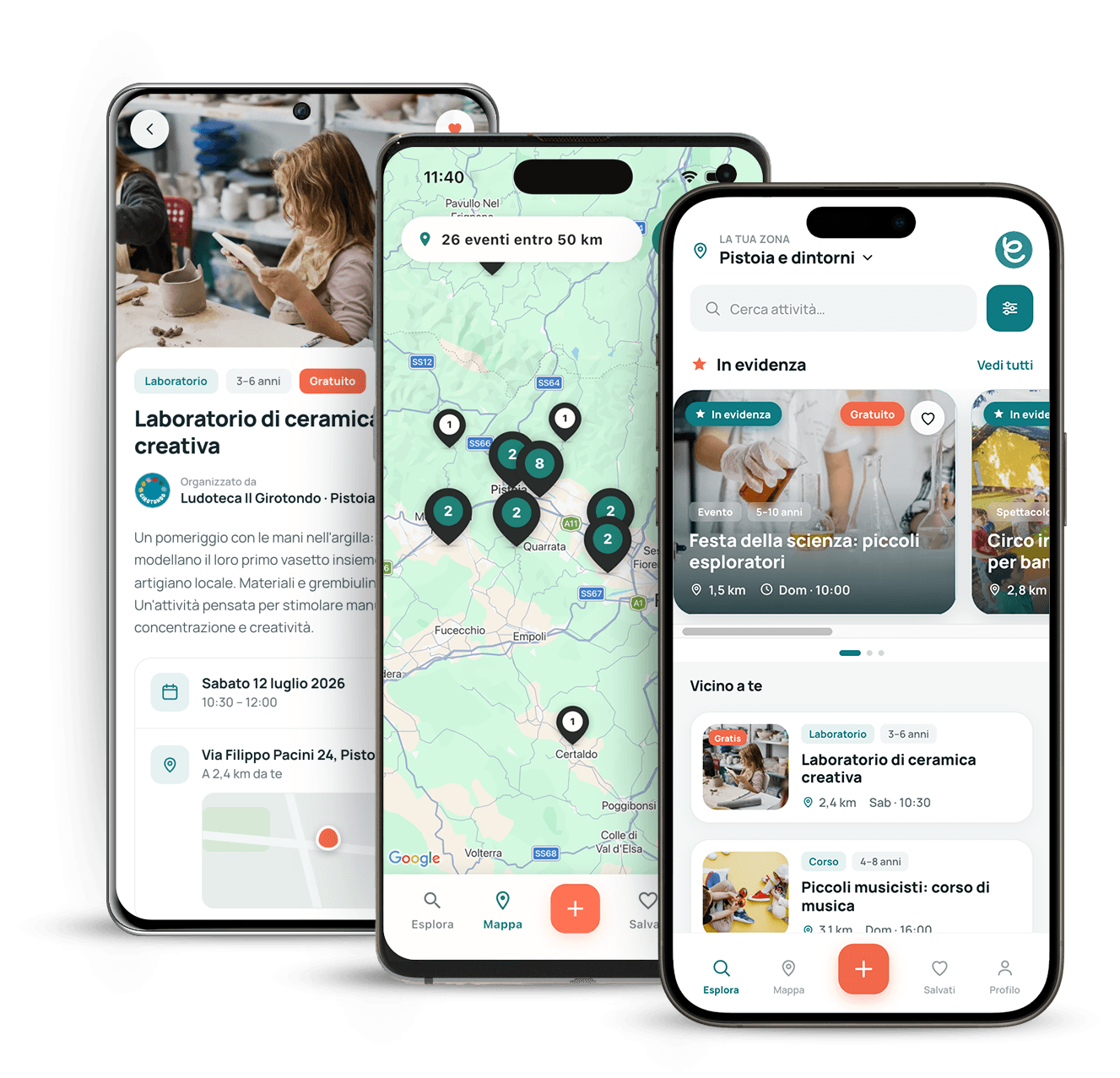 App EventKids su iPhone, Samsung e Pixel con le attività per bambini vicino a te